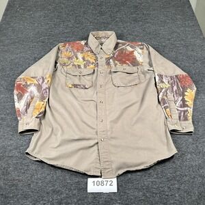 Leafy Camo Master Sportsman Shirt Mens Large Tan Hunting Outdoor Casual